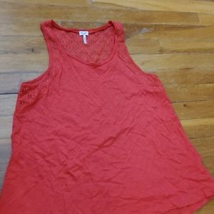 Red tank top with lace neckline EUC